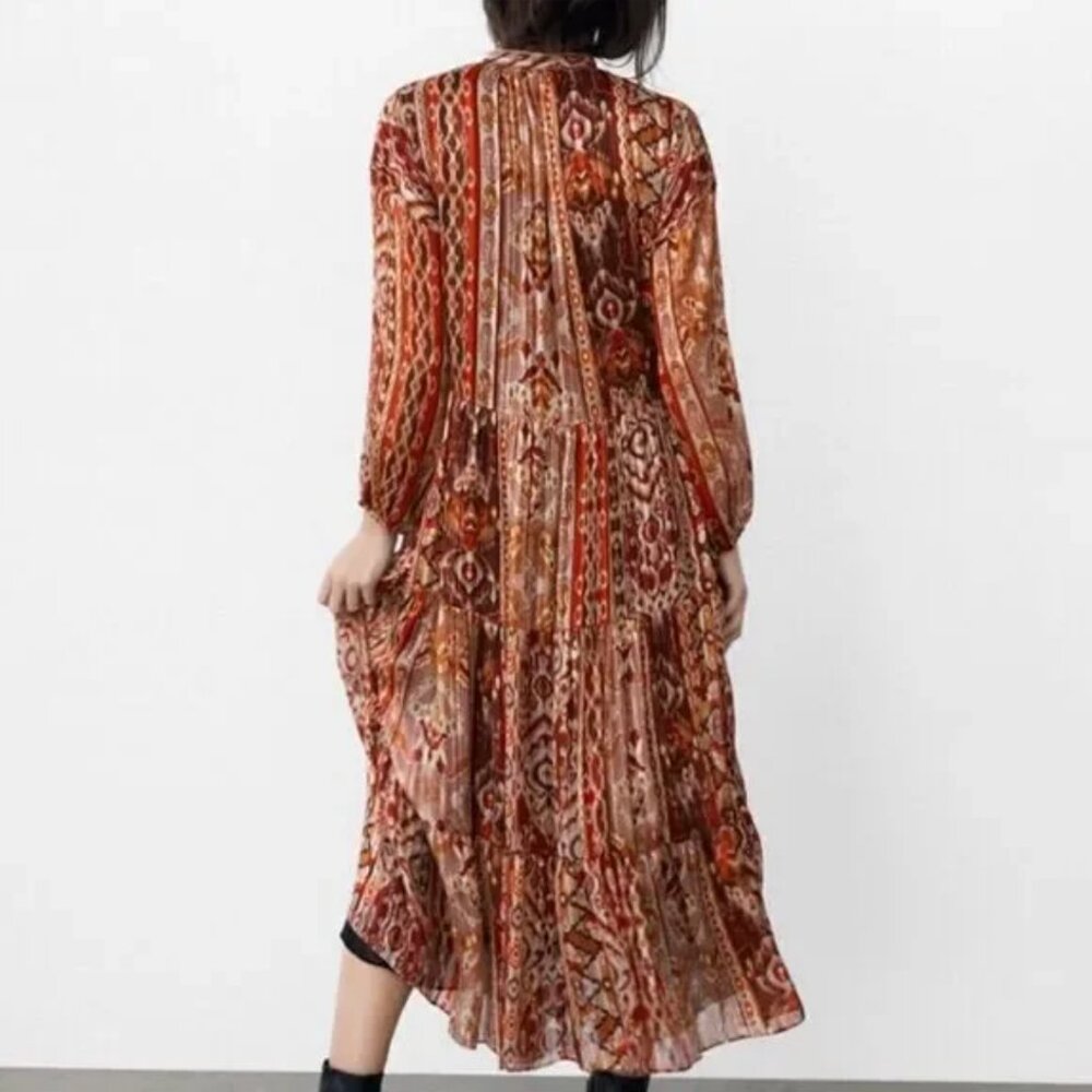 ZARA nwt GEOMETRIC PRINT METALLIC MIDI DRESS - M - Picture 8 of 17